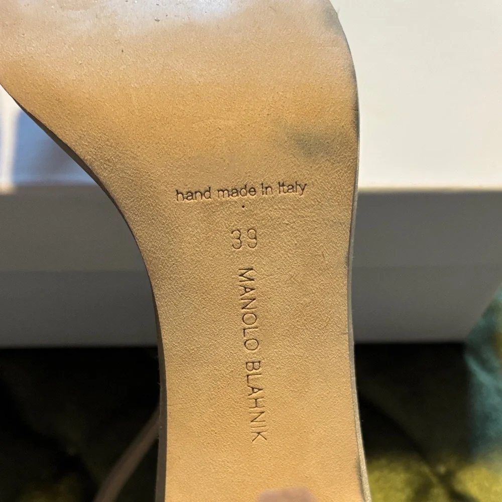 Manolo Blahnik Metallic Satin Ankle-Strap Stiletto Sandals - Picture 9 of 12